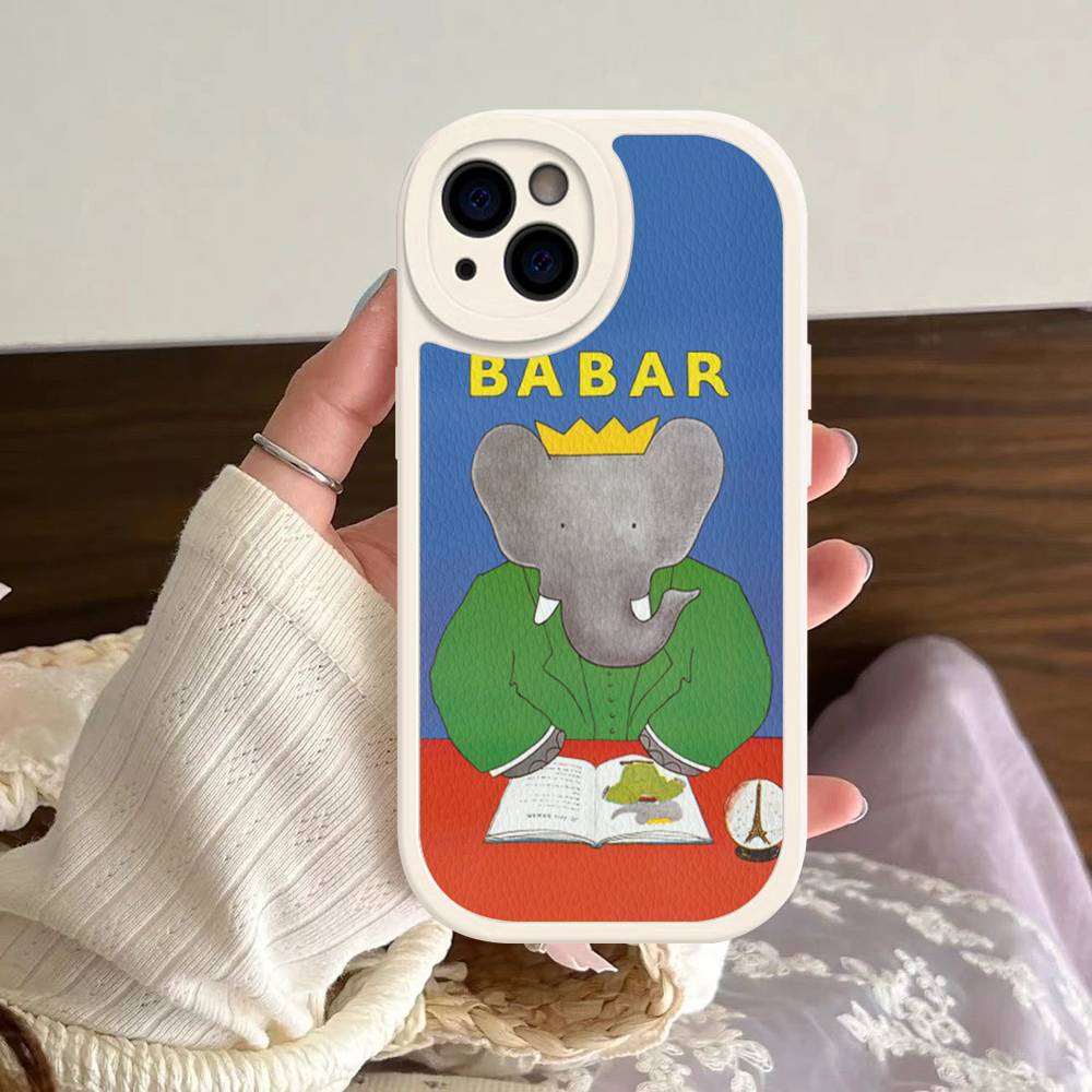 

Cartoon Babar The Elephant Leather Phone Case For IPhone 16 15 14 13 12 11 Pro Max Plus Shockproof Cover iphone 11 pro