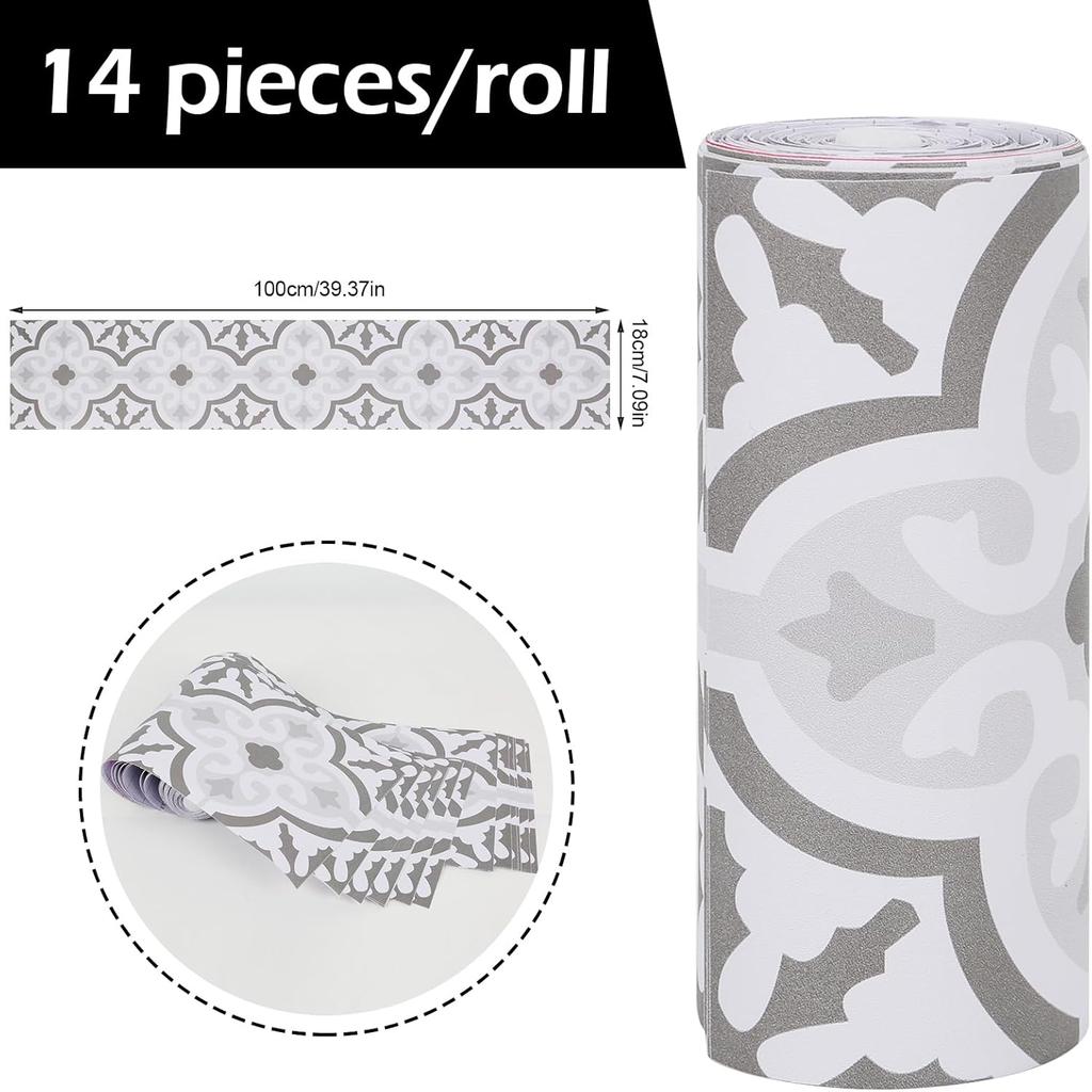 14 Strips Stair Riser Stickers, 39'' x 7'' Peel and Stick Vinyl Stair Stickers Decals, Self Adhesive Staircase Murals Decor for Steps (Moroccan)