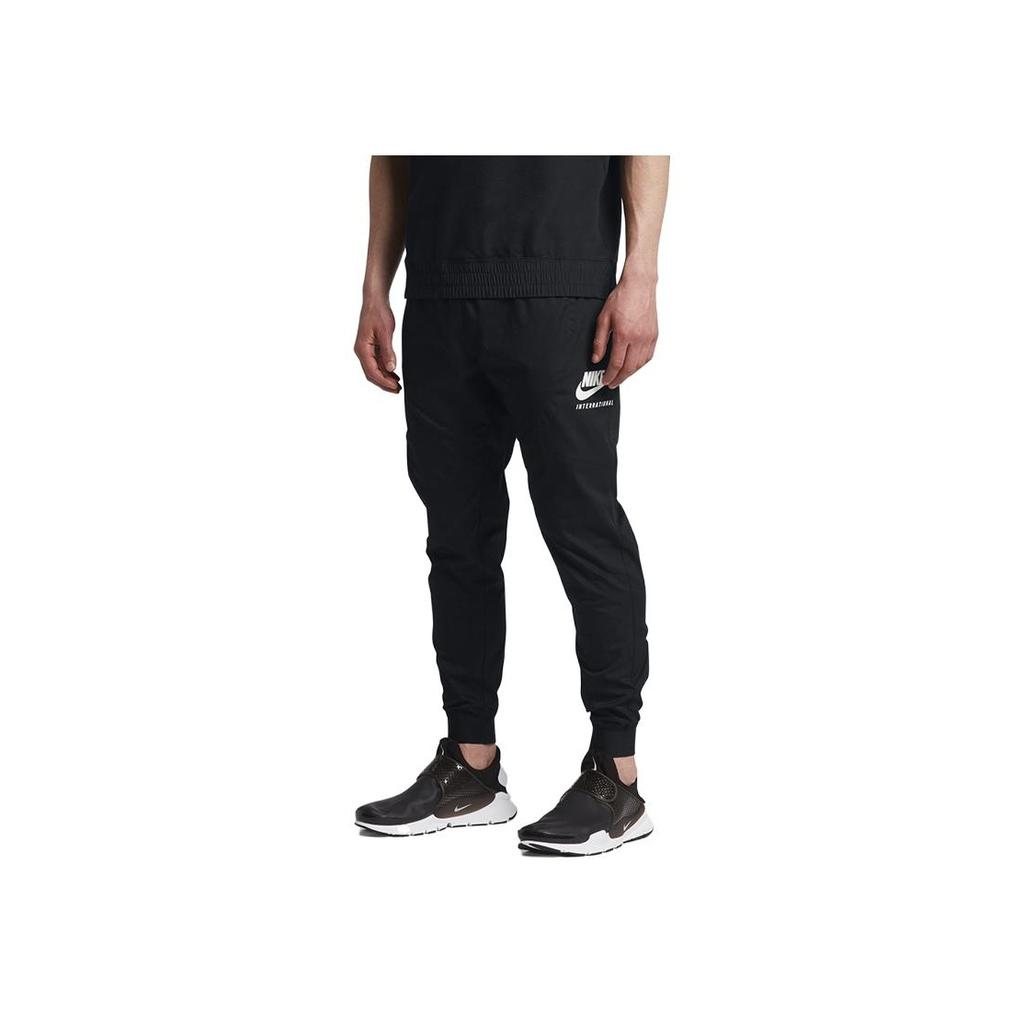 Nike International Woven Jogger Solid Color Casual Tapered Knit Pants Men Bottoms Black 880540-010