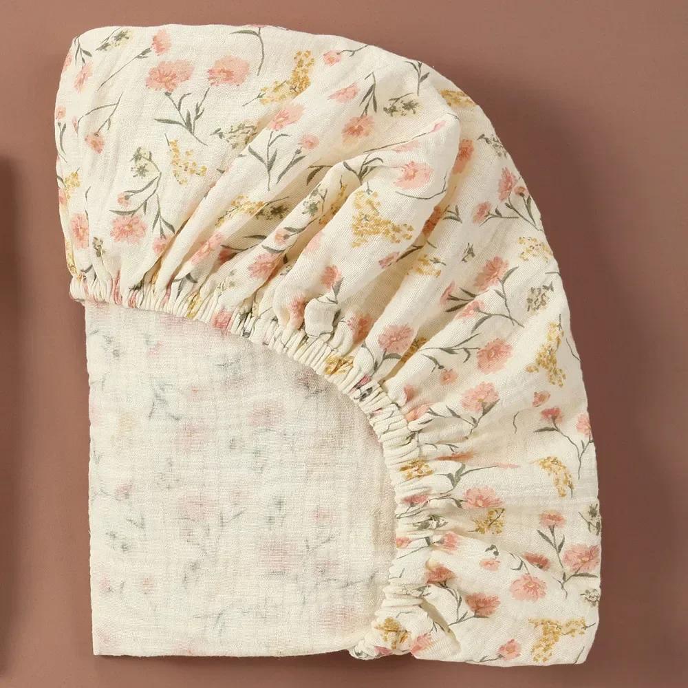 Soft Breathable Muslin Cotton Baby Fitted Sheet Newborn Crib Bed Sheet Universal Solid Color Infants Cradle Flat Sheet