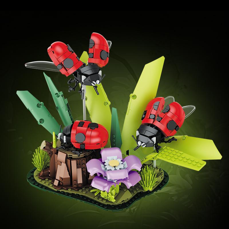 Insekt Blume Bausteine Biene Marienkäfer Mantis Topf Modell Ziegel Kreative Desktop Ornamente DIY Spielzeug Für Kinder Geburtstag Geschenke
