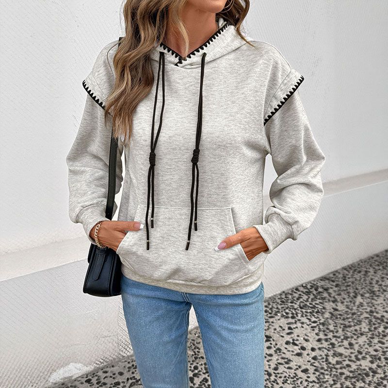 

Hoodie Women Autumn and Winter 2025 New Mid-Length Versatile Fake Two Pieces Outerwear Long sleeve Loose Sports Top Light gray XL