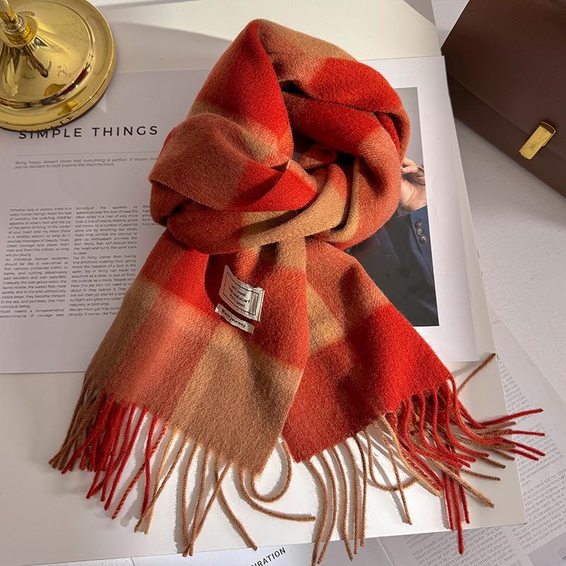 100% Pure Wool Winter Scarf for Women Long Warm Cashmere Scarves Hijab Lady Plaid Shawl Wrap Female Pashmina Bandana Headscarves