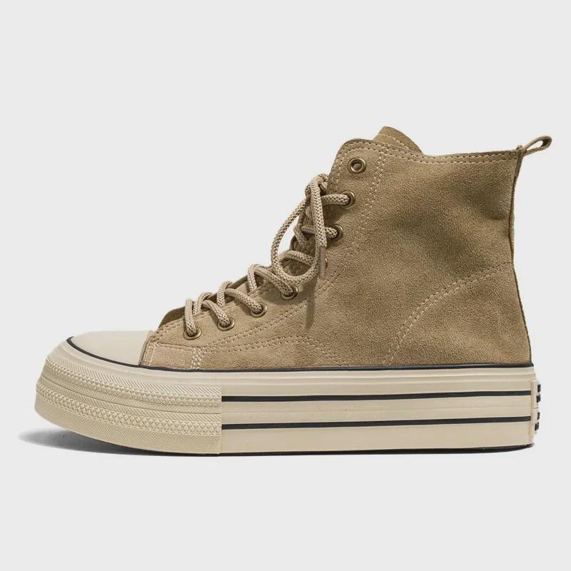 Men's Retro High-Top Canvas Shoes - Autumn Thick-Soled, Casual Style