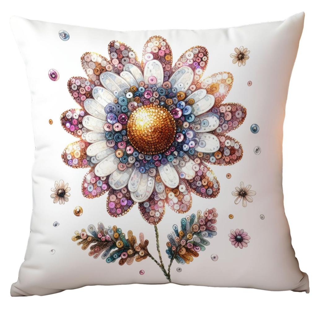 New Glitter Daisy Printed Pillowcase Light Luxury Floral Home Living Room Sofa Cushion Pillowcase