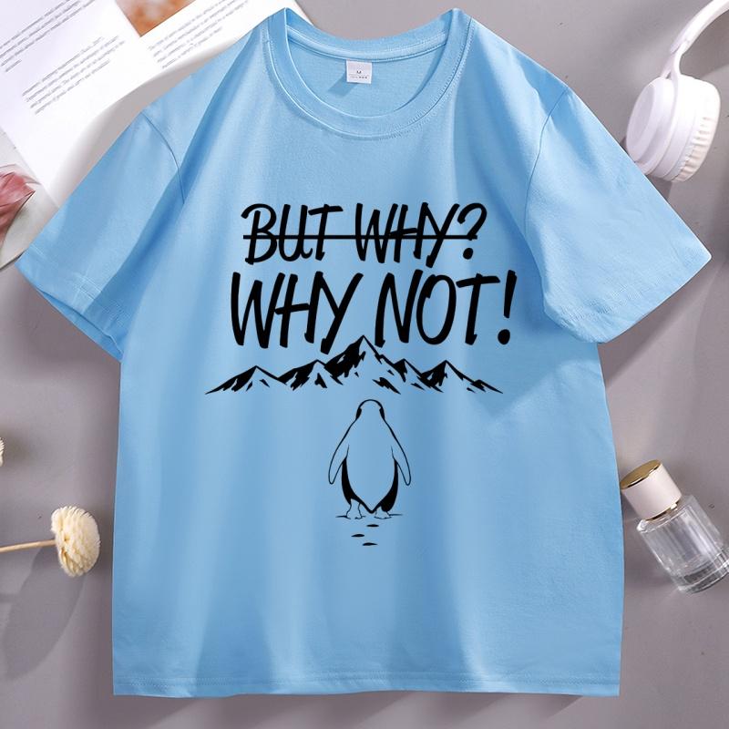 But Why Not Penguin Meme TShirt Brave Penguin Mountain T Shirt Funny Cotton Short Sleeve Tshirt Round Neck Comfortable Tees