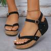 Fashion Clip Toe Wedge Heel Roman Sandals for Women 2025 Summer Thick Sole Beach Shoes Woman White Ankle Strap Chunky Platform Sandalias