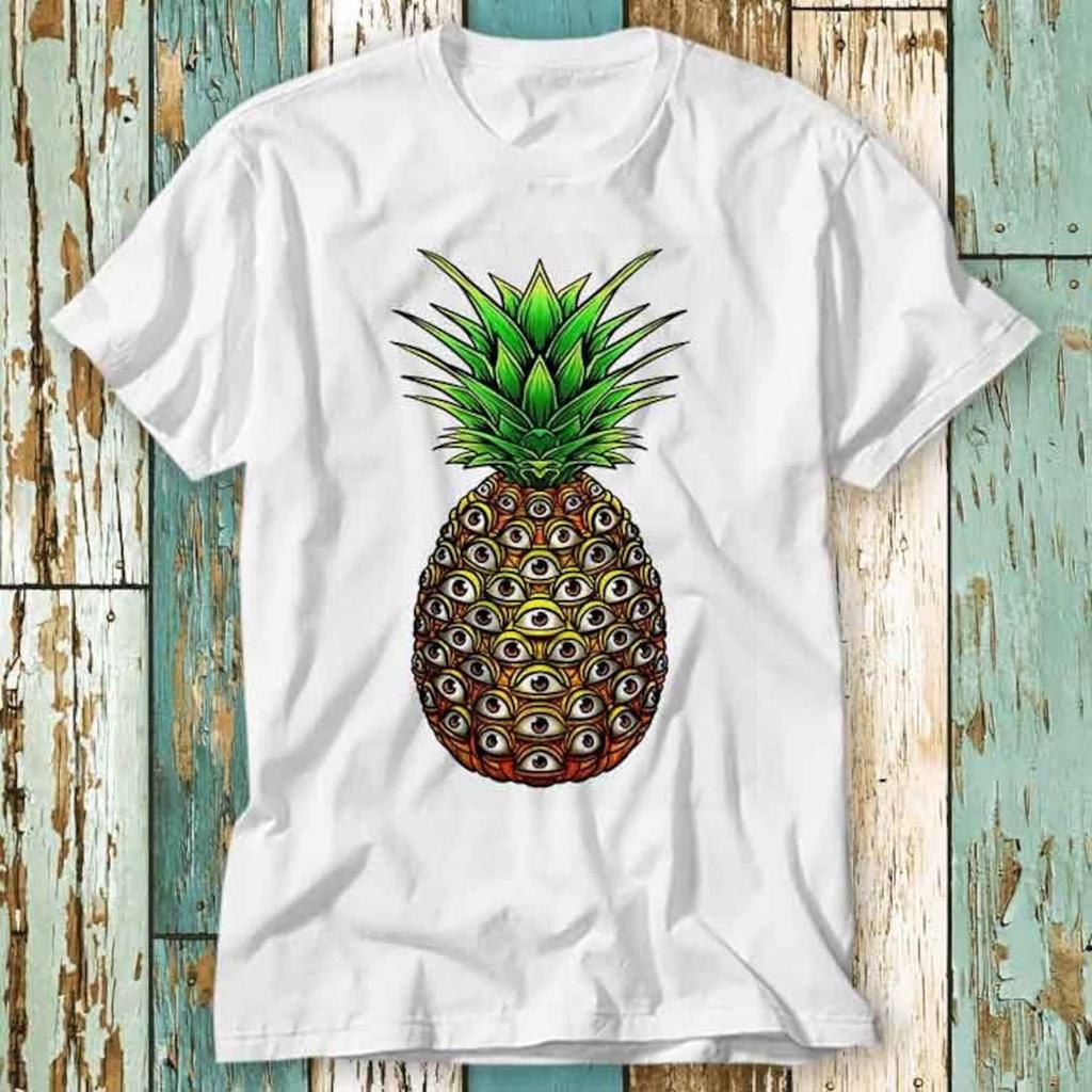 Psychedelic Pineapple With Eyes Trippy T-Shirt Top Design Unisex Ladies Mens Tee Retro Fashion Vintage Shirt S939