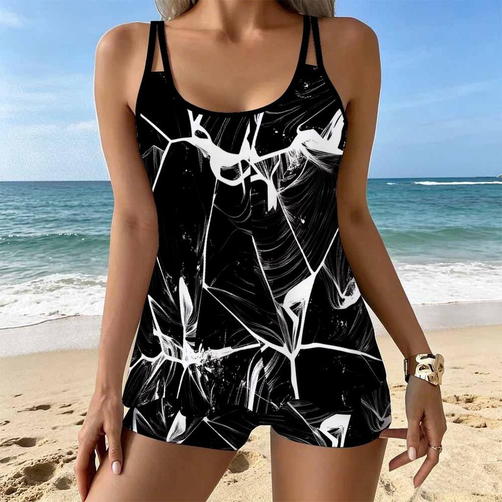 Women's Swimwear Tankini 2 Piece Swimsuit Tie Dye Crack Pattern Vacation Bathing Suits
