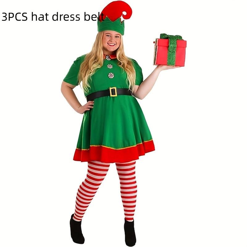 

Women Christmas Elf Costume Set Elf Dress Hat Belt Holiday Parties Halloween Universal Adult Novelty Outfit without Feathers 190cm