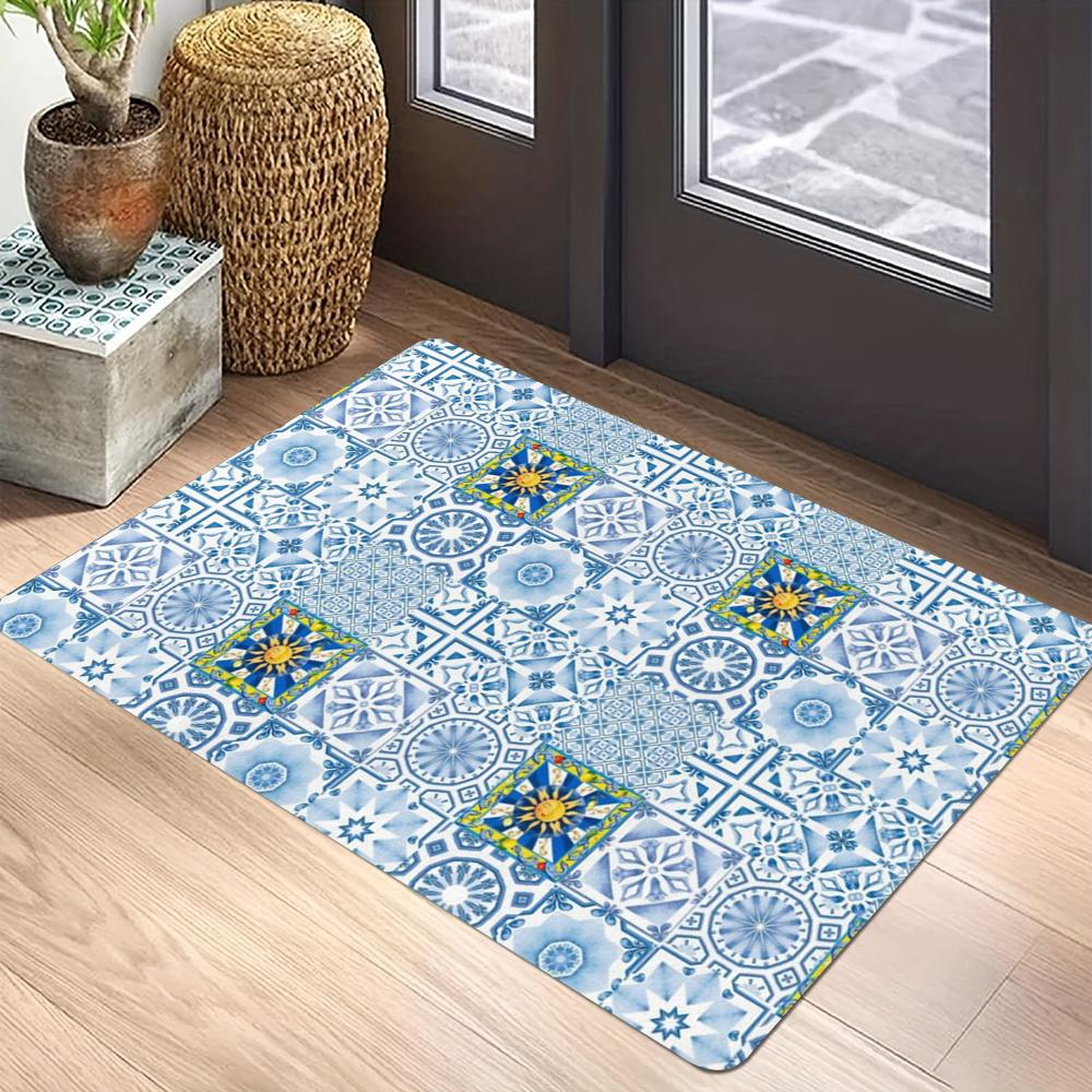 Bohemian Geometric Floral Carpet Mat Rug Blue Sunflower Smiley Sun Fruit Home Decoration Living Room Entryway Modern Vintage