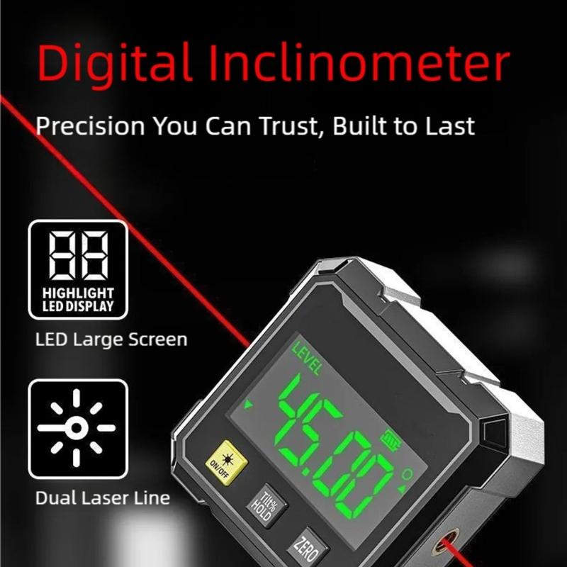 Lasers Angles Gauge with Four Side Magnets and USB Rechargeable Battery for Hands Frees Operation in Construction Site