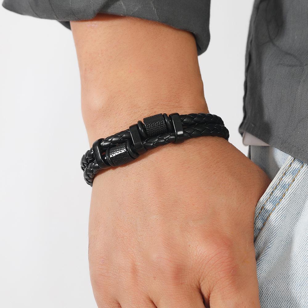Men's Multilayer Leather Bracelet with Magnetic Alloy Clasp - Euro-American Fashion Accessory