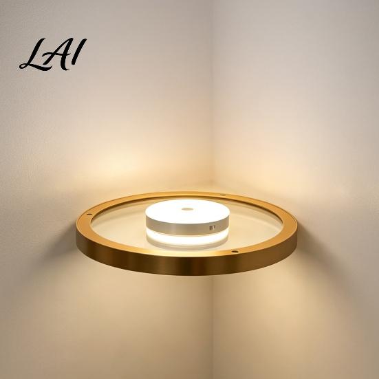 Small Collectibles Wall Mount Floating Shelf with LED Light Modern Gold Metal Display Rack Accent for Entryway Plants Book Space Saving Mounted