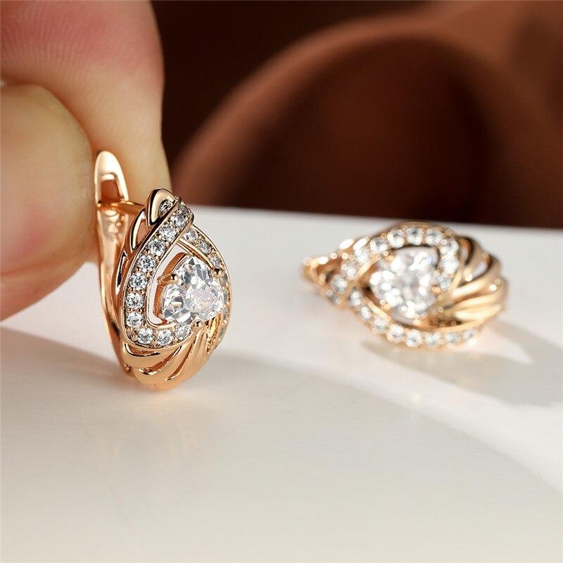White Blue Zircon Stone Triangle Stone Earrings Charm Rose Gold Tone Color Bridal Gathering Women Wedding Occasion Earrings Geometric Crystalline