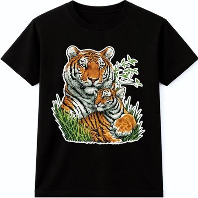 Tiger und Jungtier T-Shirt Wildtiere Großkatze Natur Tierliebhaber Grafik-T-Shirt