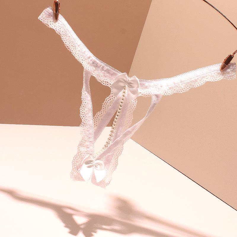 Erotic Black Pearl Thong: Open-Crotch Removable Lingerie for Women