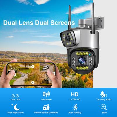 Dual-Lens WiFi/4G Network Camera, High-Definition Wireless Surveillance Camera, Outdoor Smart Night Vision Digital Zoom CCTV Camera