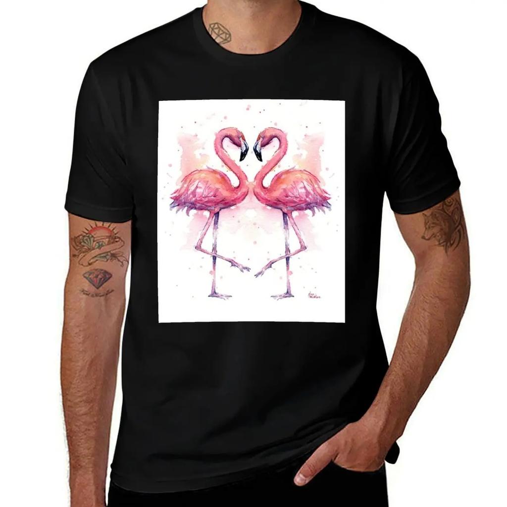 Pink Flamingo Watercolor Two Flamingos T-Shirt man tshirt mens graphic t shirts T-Shirt