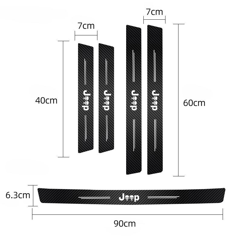 5Pcs Leather Car Door Sticker Carbon Fiber Threshold Anti Scratch For Jeep Grand Cherokee Wrangler JK Gladiator Compass Renegade