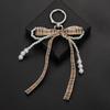 Elegant Coffee Bow-Pearl Heart Keychain Pendant for Handbags