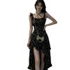 Black irregular floral suspender dress women's summer new small French beautiful long dress