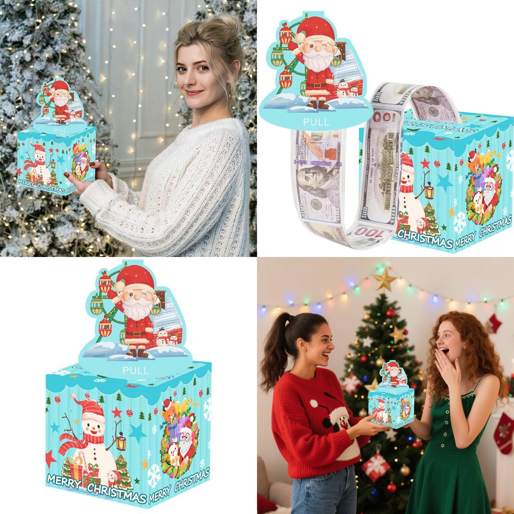 Blue Snowman Santa Claus Pattern Gift Box For Christmas Celebrations