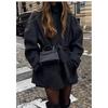 Womens Wool Blend Coat Winter Solid Color Half Turtleneck Belted Outerwear Street Style Regular Fit