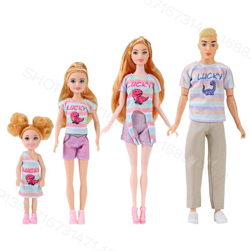 6-Punkt Puppenfamilie mit 4 und 5 Personen Eltern-Kind 30cm Ankleidepuppe Trend Freizeitanzug