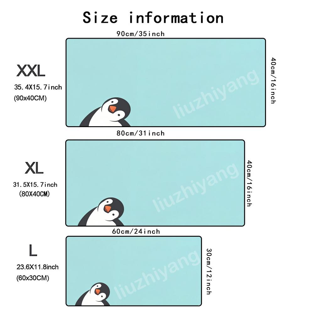 Cute Penguin Mouse Pad Large Computer Office Game Table Mat Rubber Antislip Stitched Keyboard Mats 90x40 Xxl Desk Pads