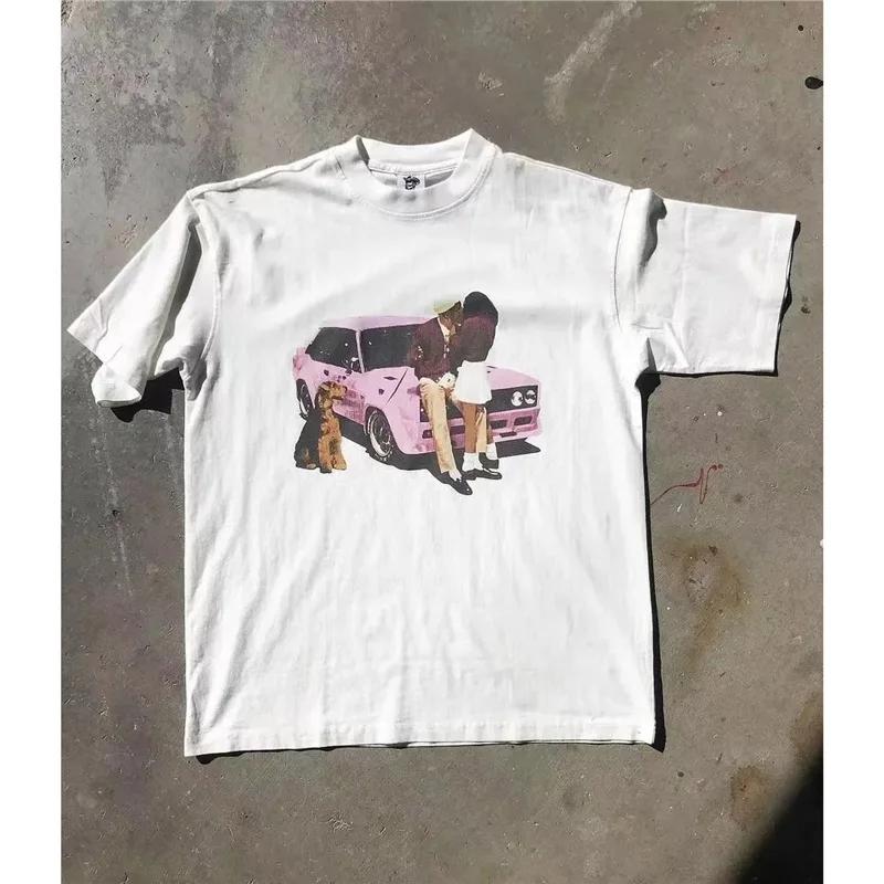 2024 Summer Cherry Pattern Print Washed Round Neck T-shirt Gothic Classic Y2K Plus Size Women's T-shirt Oversized Cotton T-shirt