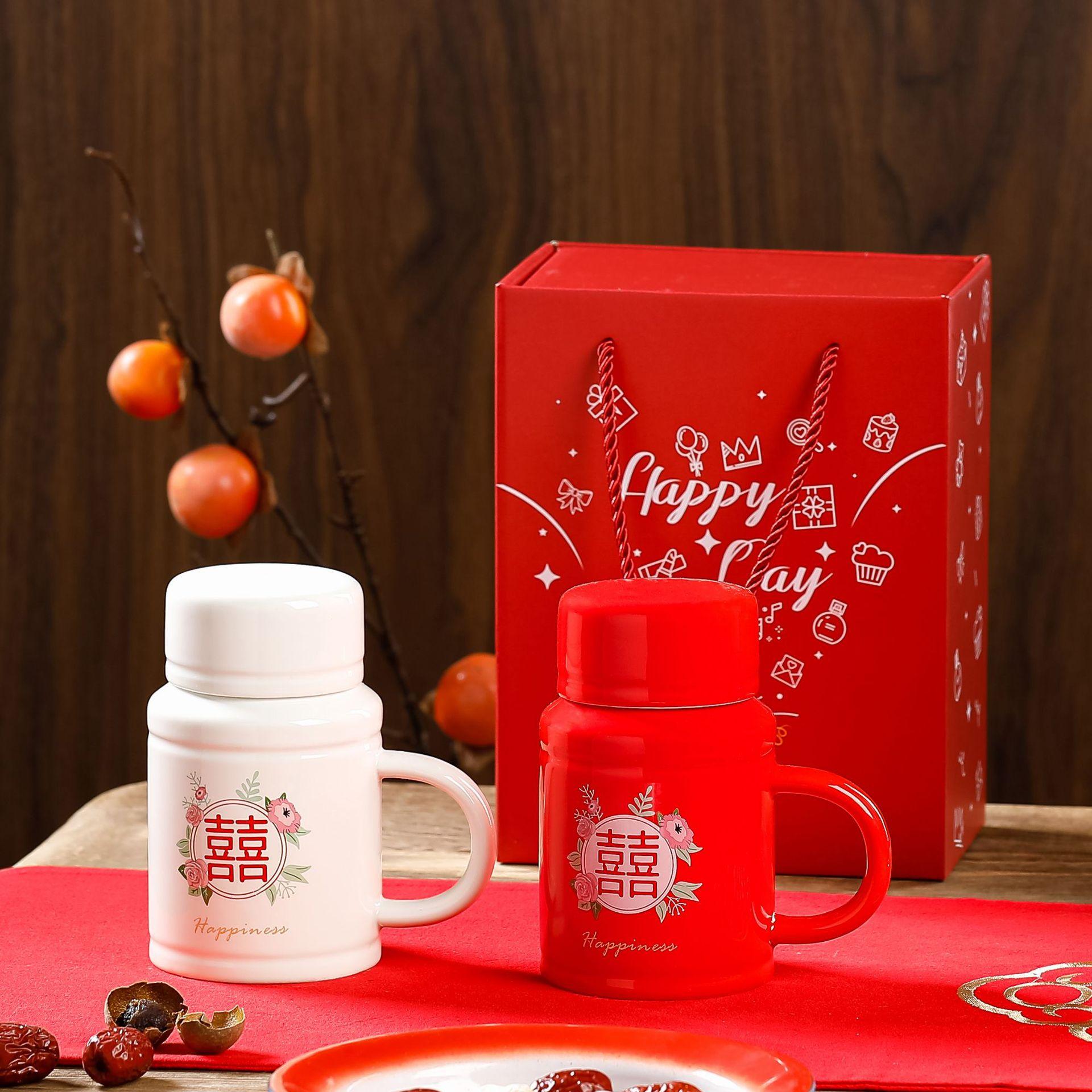 

Свадебный сувенир с крышкой, ложкой, керамической чашкой, парная высокая ностальгическая кружка, подарочный набор в коробке, чашка для воды 420ML