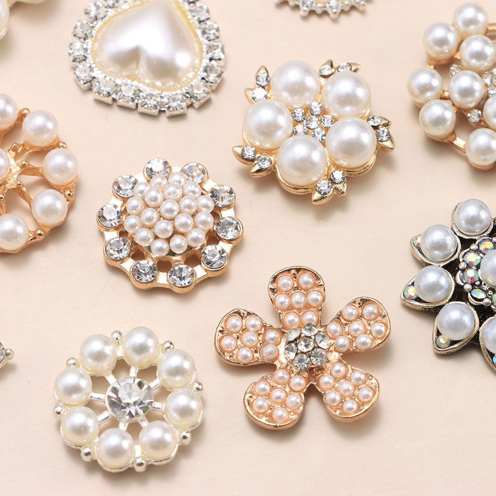 Flower-shaped Hat Accessories Headwear Accessories Pearl Hairpins Pearl Button Rhinestone Buttons