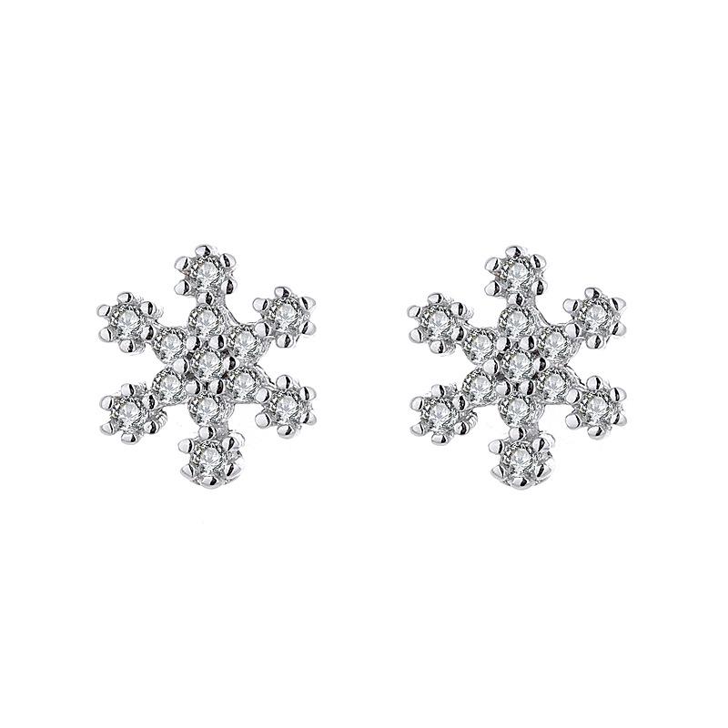 S925 Sterlingsilber Weihnachts-Schneeflocken-Ohrstecker mit eingelegten Diamanten - Elegant und stilvoll für Frauen