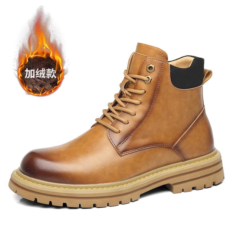 Autumn and winter new Martin boots men's British style high-top retro rhubarb boots velvet thick-soled snow boots 2025