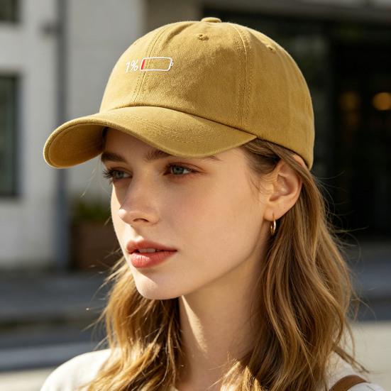Low Battery Pattern Baseball Hat, Adjustable Back Buckle Retro Distressed Style Baseball Cap, Washed Cotton Fabric Outdoor Sunshade Cap