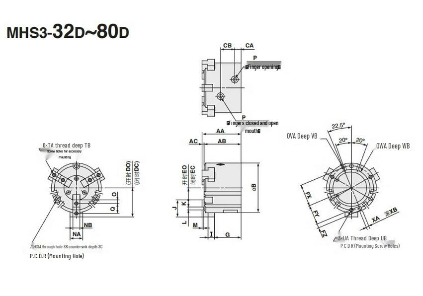 SMC Pneumatic Gripper Fingers: Two-Jaw, Three-Jaw, Four-Jaw MHS2/3/4-16D/25D/40D/50/63D