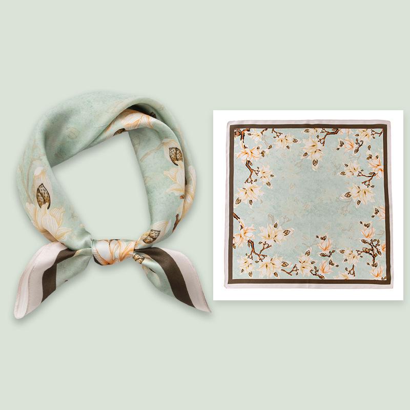 53Cm spring and summer new temperament women's 100% mulberry silk printed silk scarf fashion versatile high-end scarf shawl