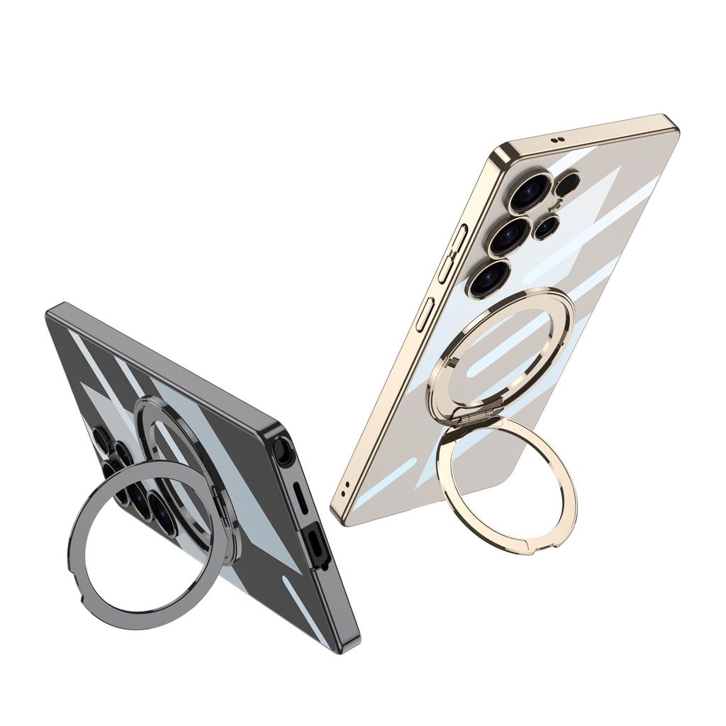 Suitable for Samsung S25Ultra Magnetic Phone Case S25u Rotary Bracket Electroplating Transparent Anti Fall