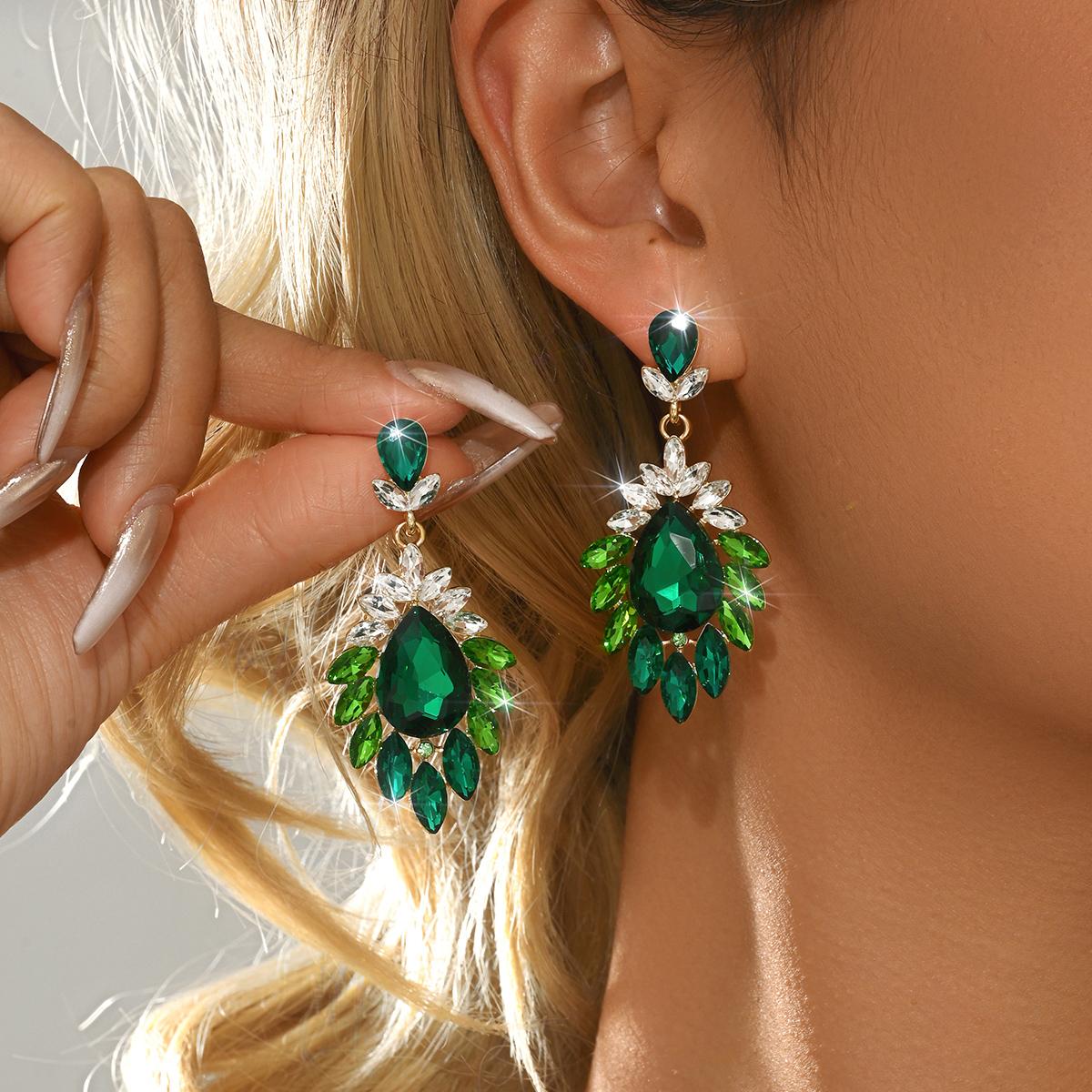 

French retro colored earrings, flower and leaf inlay design, bride s wedding dress matching, and anniversary gift