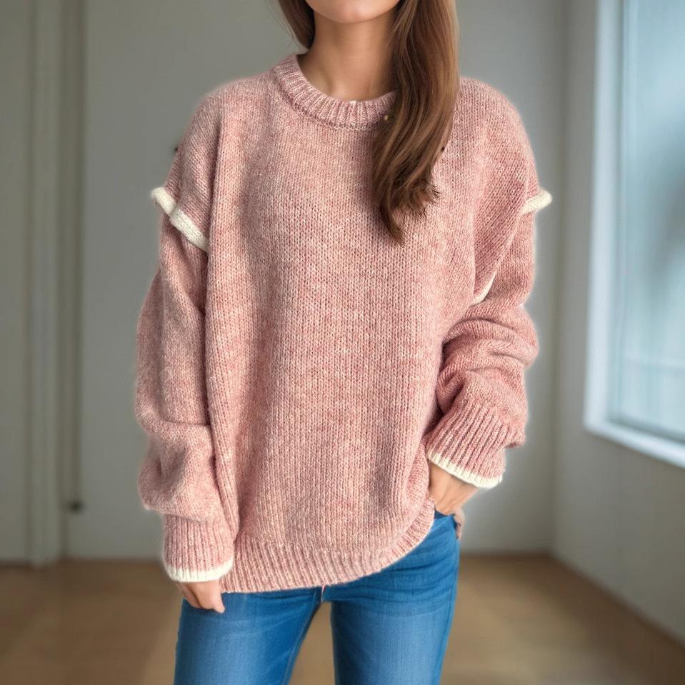 Autumn and Winter New Product Splicing Casual Women's Sweater Lazy Style Round Neck Loose and Versatile Thick Warm Hoodie 3599