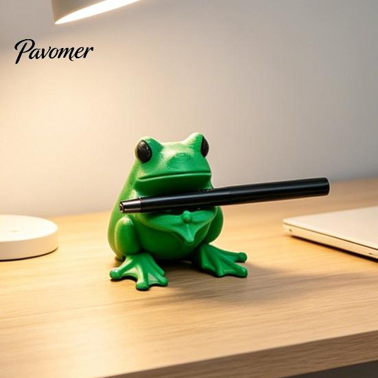 Multi-pen Storage 3D Printed Cute Frog Pen Holder, Bright Green Stand with Pen-Grabbing Structure, Non-slip Holder Anti-Slip Desktop Organizer