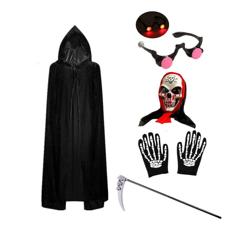 Costume di Halloween Spaventoso Costume da Morte Nera per Ragazzi Costume per Bambini con Occhi Rossi Luminosi con Guanti Maschera
