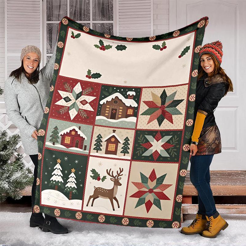 Christmas Theme Printed Blanket - Perfect for Couch, Bed, Travel & Outdoor Use | Machine Washable, Cozy & Durable.