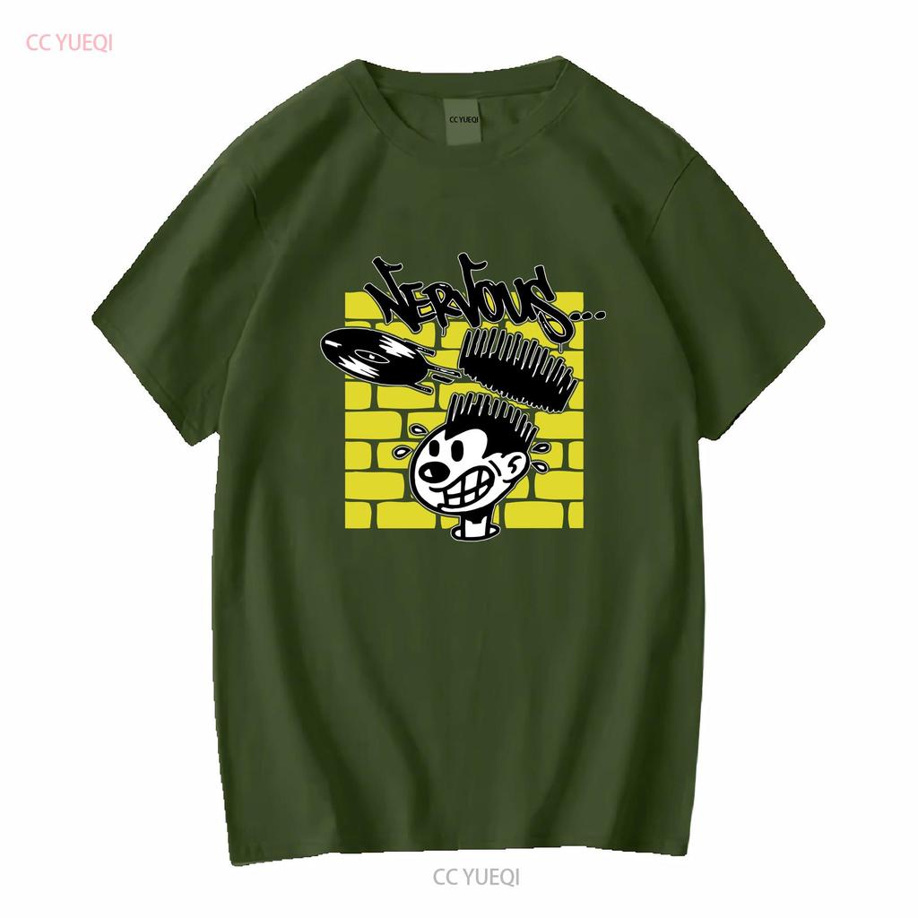 Herren Schwarzes Dj T-Shirt Nervous Records s für einen Musik-Vinyl-Sammler ihn Disk Jockey vintage Gewaschen Dehnbar mode Leicht