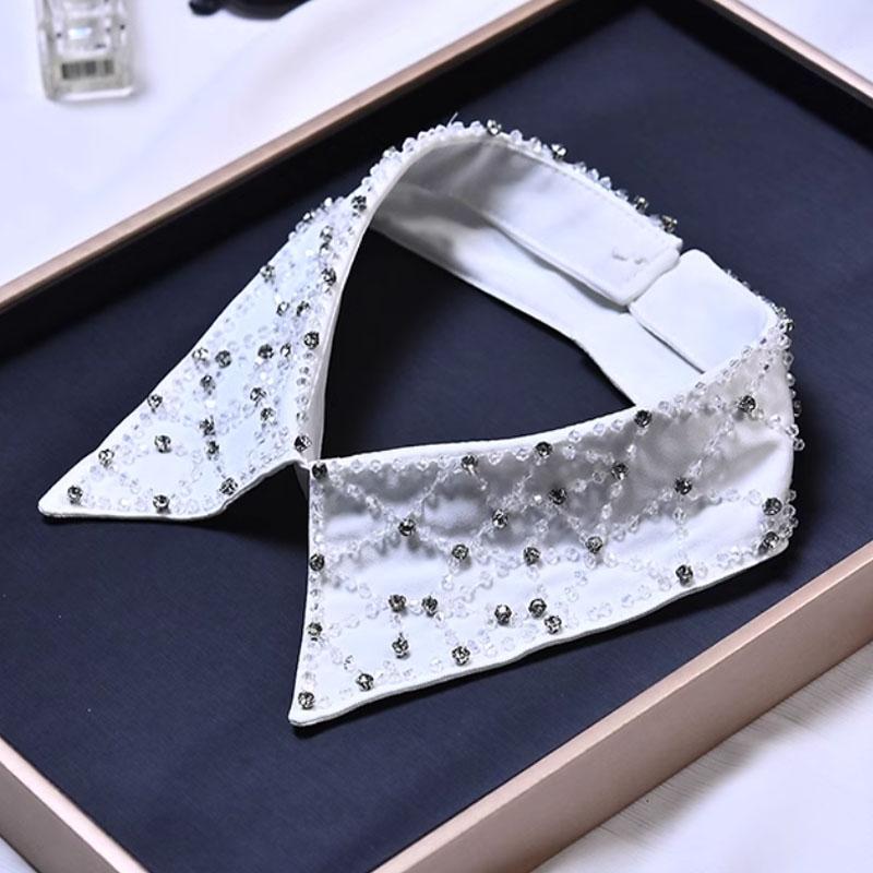 Vintage Women Sequins Detachable Collars Faux White Black False Collars Woman Tie Fashion Removable Diamond Fake Collar Women