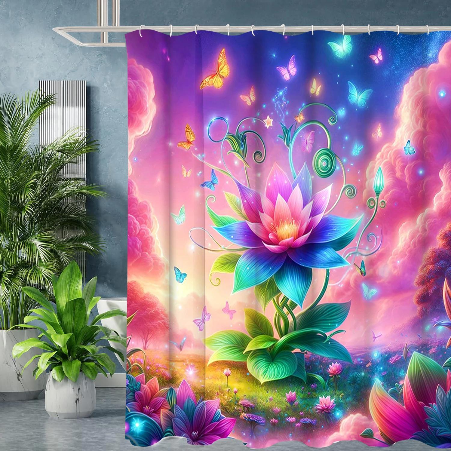 

Fantasy Floral Bathing Curtain Bathroom Letters Shower Curtain Waterproof With 12 Hooks Fishes Home Deco W60H190(CM)-1 Pcs