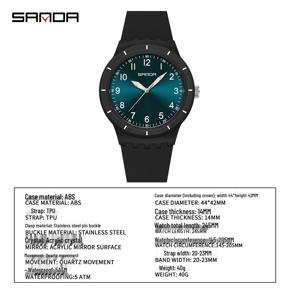 Sanda Wasserdichte Leuchtende Quarz-Armbanduhr - Einfaches Zeigerdesign für Schüler