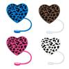 5pcs Straw Lid for Cups Heart-shaped Leopard Print Silicone Straw Cover Reusable Dust-proof Drinking Straw Cap Plugs