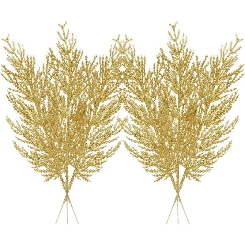 

3 шт. Рождественские искусственные сверкающие сосновые листья, ветки, украшение, подвеска для рождественской елки, новогодний DIY домашний декор для комнаты 3Pcs золотистый